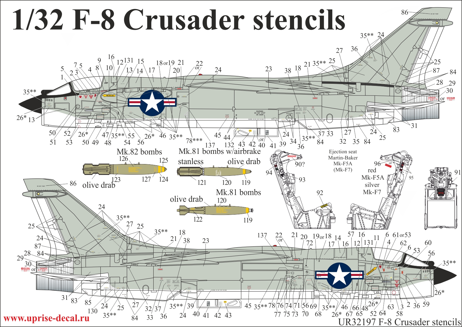 1:32 Decal F-8E Crusader VF-211 Checkmates Pt (FFA film) UpRise