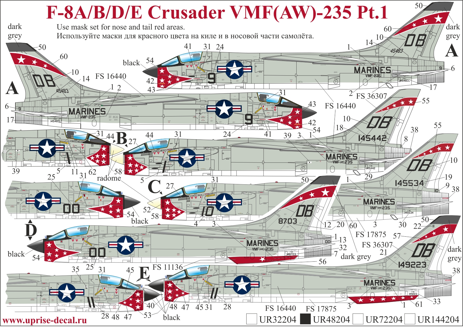 1:32 Decal F-8E Crusader VF-211 Checkmates Pt (FFA film) UpRise